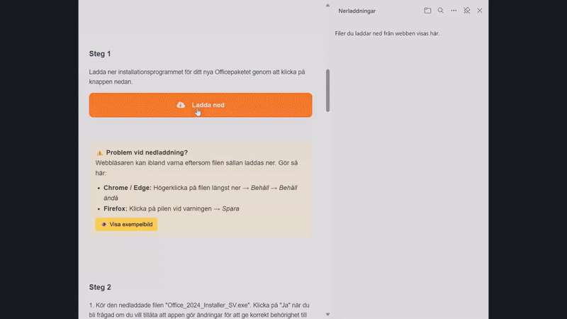 Exempel på nedladdningsvarning